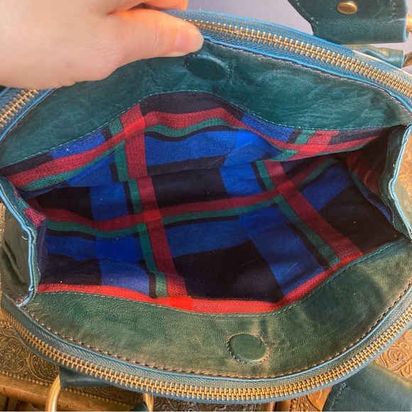 Marc by Marc Jacobs satchel leather plaid lining compartments green gold - Picture 5 of 16